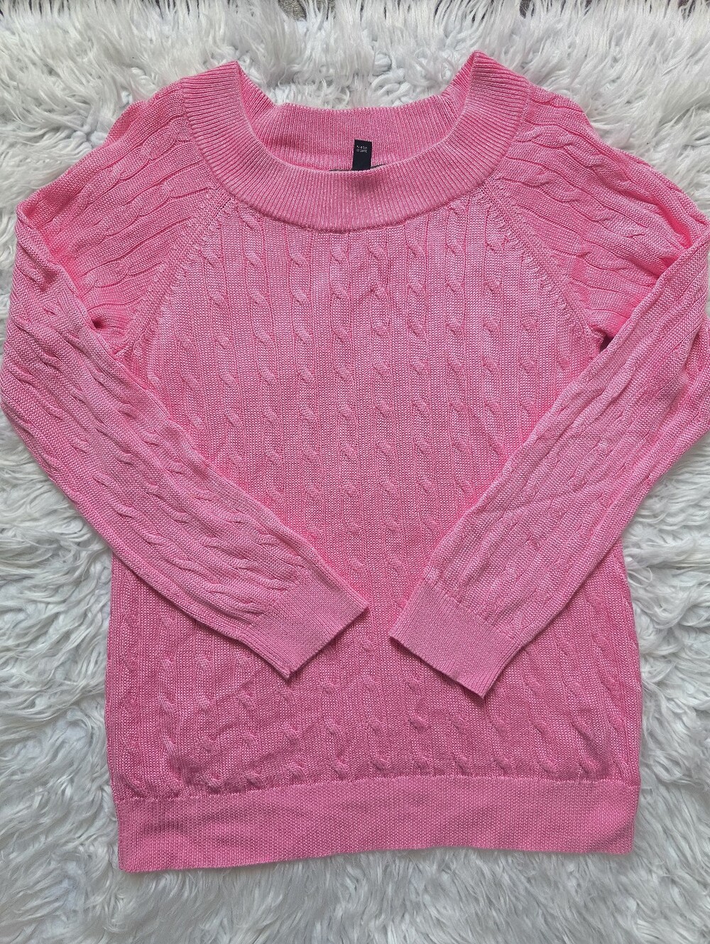 Lauren Ralph Lauren Pink Cable Knit Crewneck Sweater